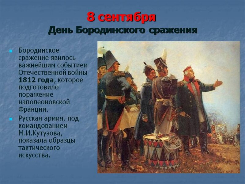 8 сентября 1812 событие. События Бородинского сражения войны 1812 года. Бородинское сражение Дата.